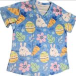 Unisex Spring Prints Scrubs Tops with 2 pockets Uniforms Workwear (Stretchy)