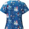 Vibrant blue nurse scrub top with a festive winter pattern featuring snowmen, reindeer, and snowflakes, perfect for healthcare professionals seeking stylish and seasonal medical uniforms.